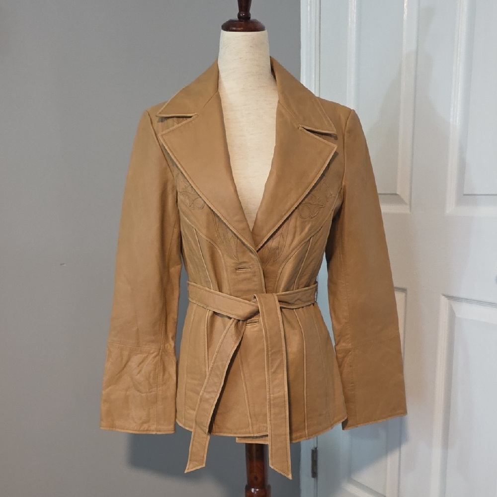 Guess Tan Leather Belted Jacket (NEW W/O TAGS)